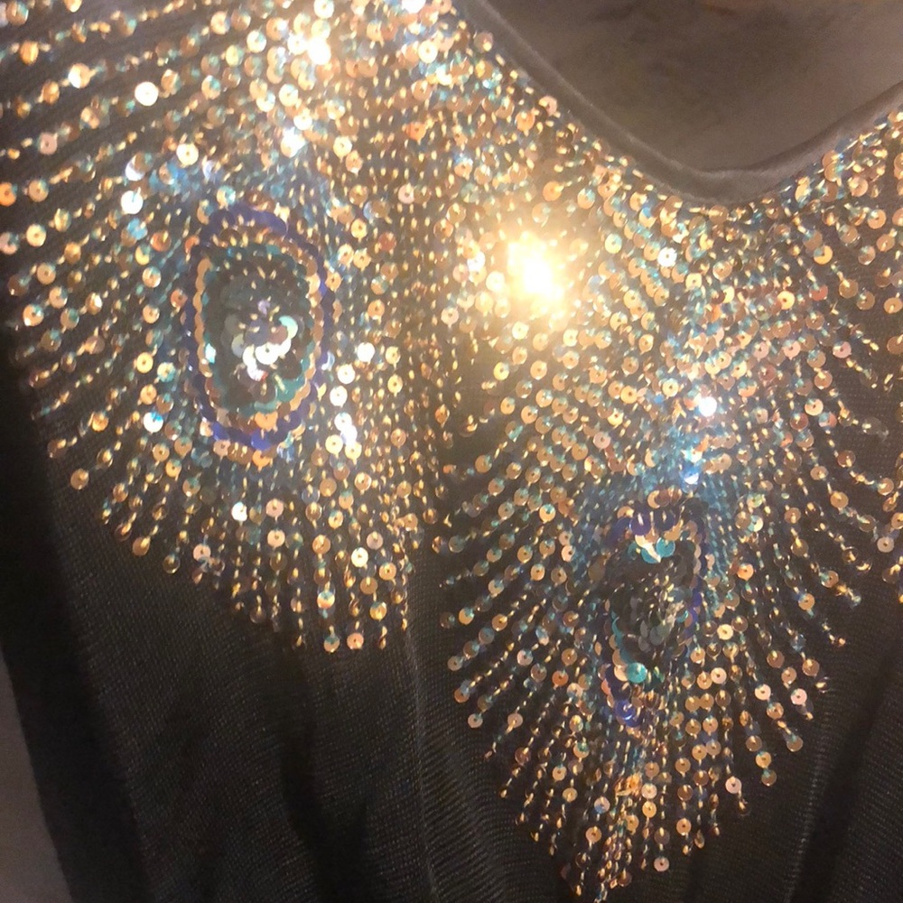 Butter fly sleeve dress peacock  appliqué